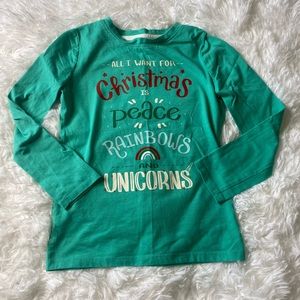Cat & Jack Christmas Rainbow & Unicorn Shirt - Girls Size XS (4/5)